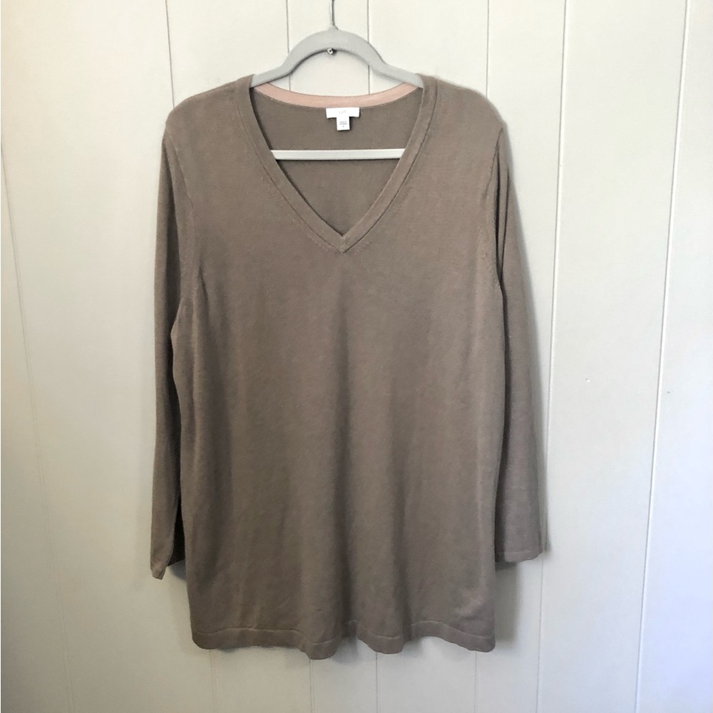 JJill Pure Jill Sweater Cotton Blend Tan Brown Lightweight Neutral Staple S